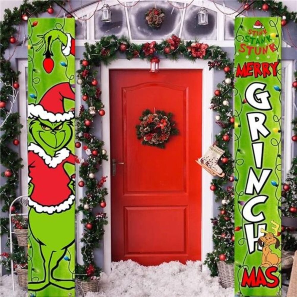 Grinch Christmas Decorations Grinch Porch‎ Sign Door Banner Merry Grinchmas